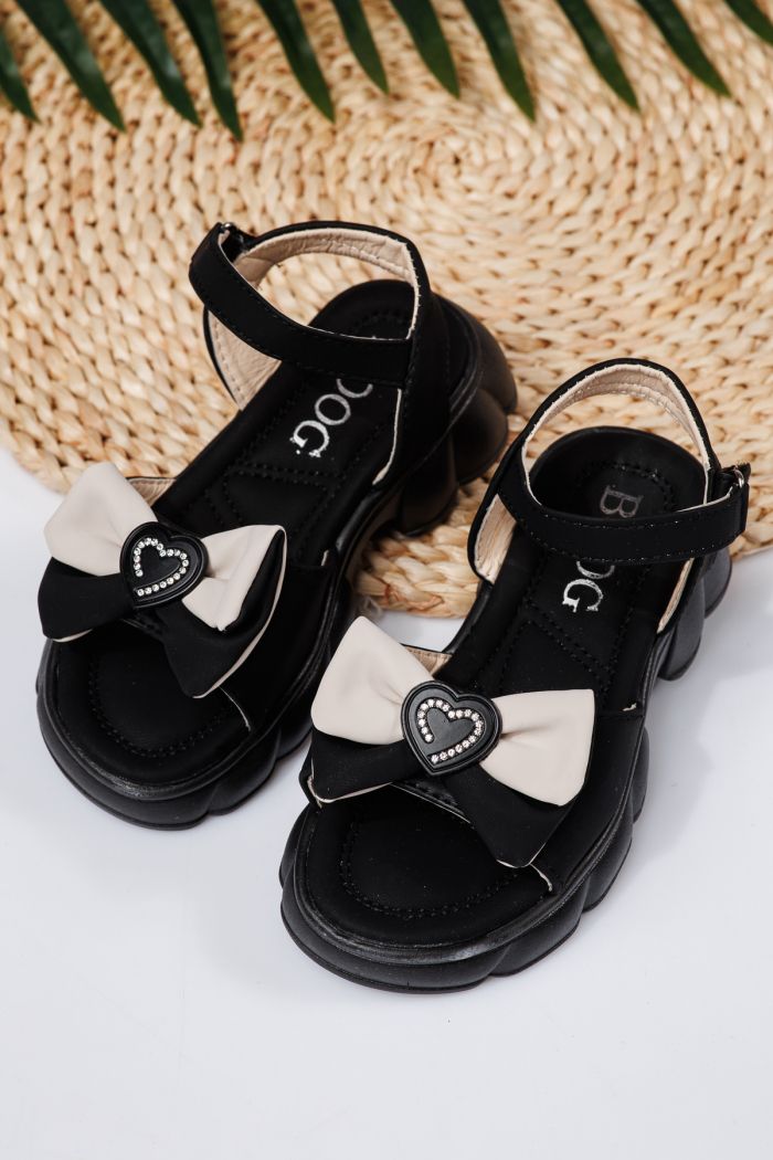 Sandale fete negre din piele ecologica Aria  #21761