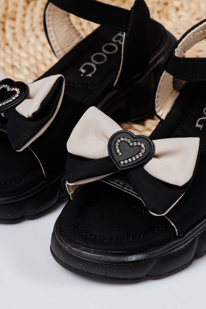 Sandale fete negre din piele ecologica Aria  #21761
