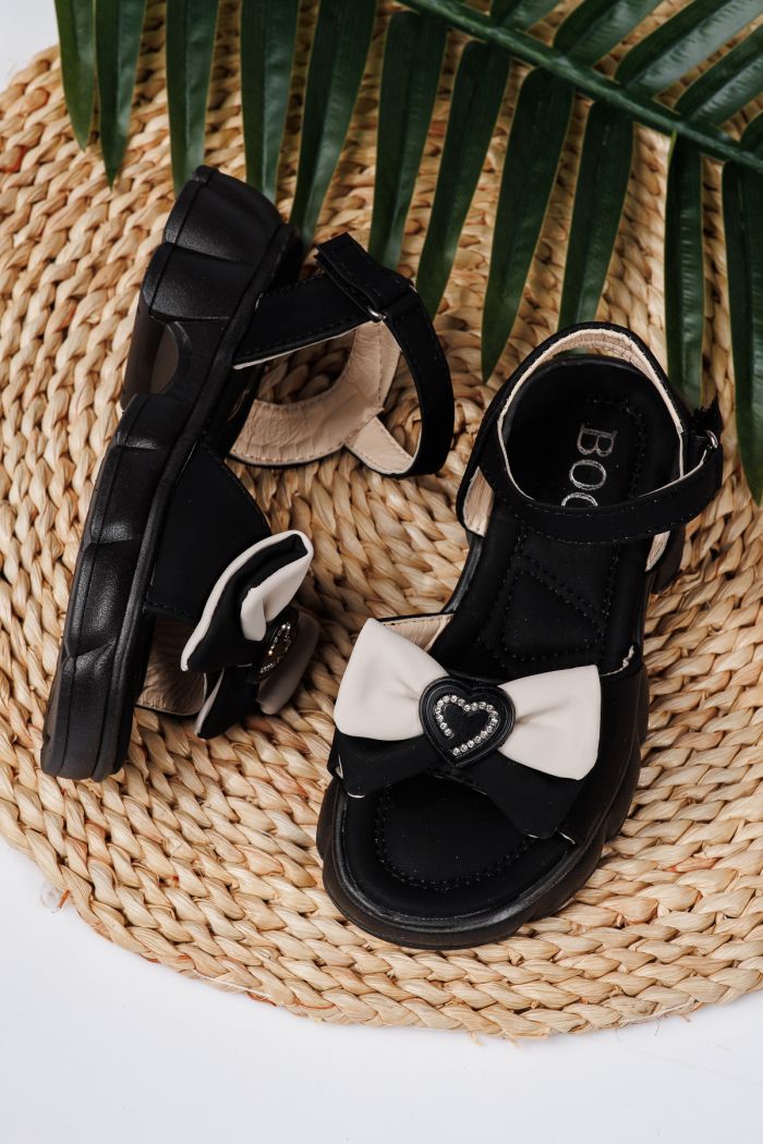 Sandale fete negre din piele ecologica Aria  #21761