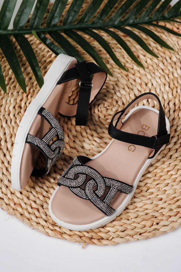 Sandale fete negre din piele ecologica Adina2 #21879