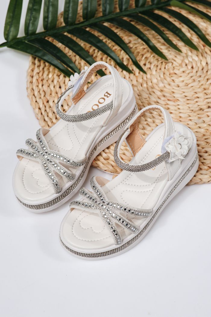 Sandale fete albe din piele ecologica Ophelia #21755