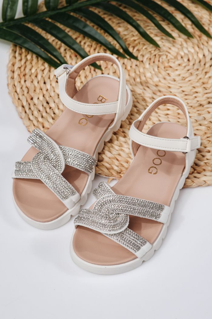 Sandale fete albe din piele ecologica Keira #21743
