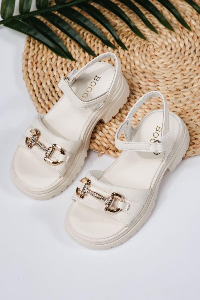 Sandale fete albe din piele ecologica Camille #21928