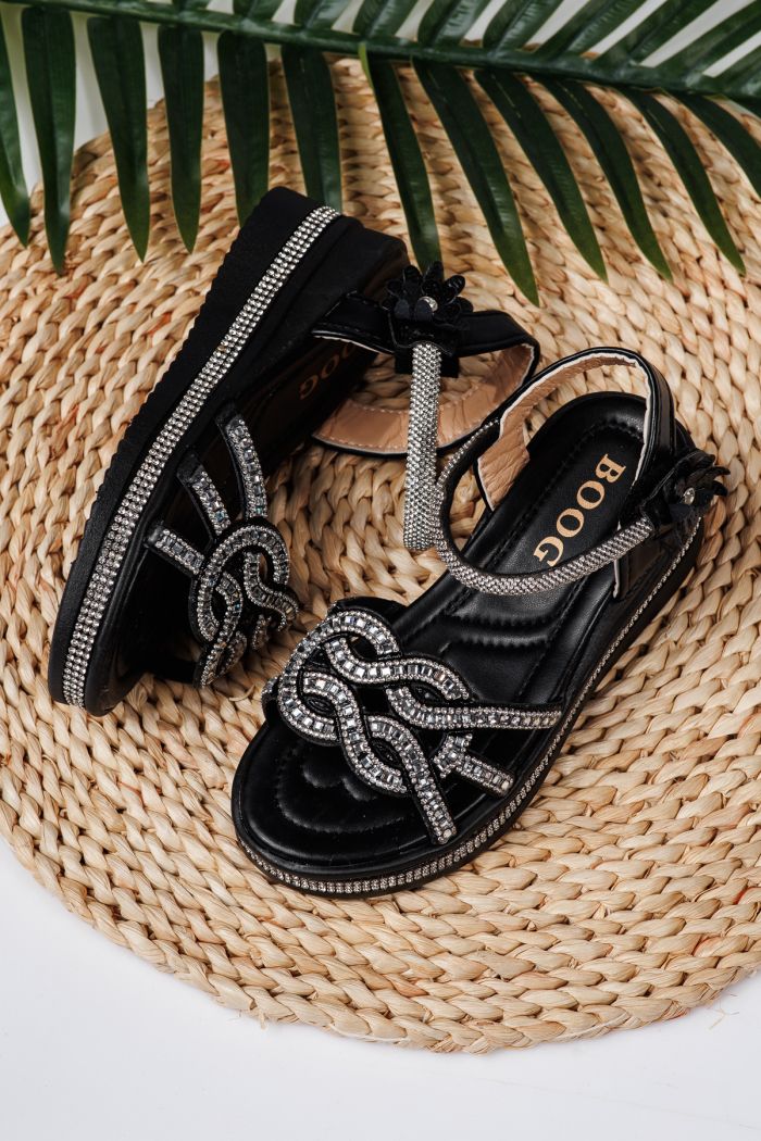 Sandale fete negre din piele ecologica Lilith2 #21751