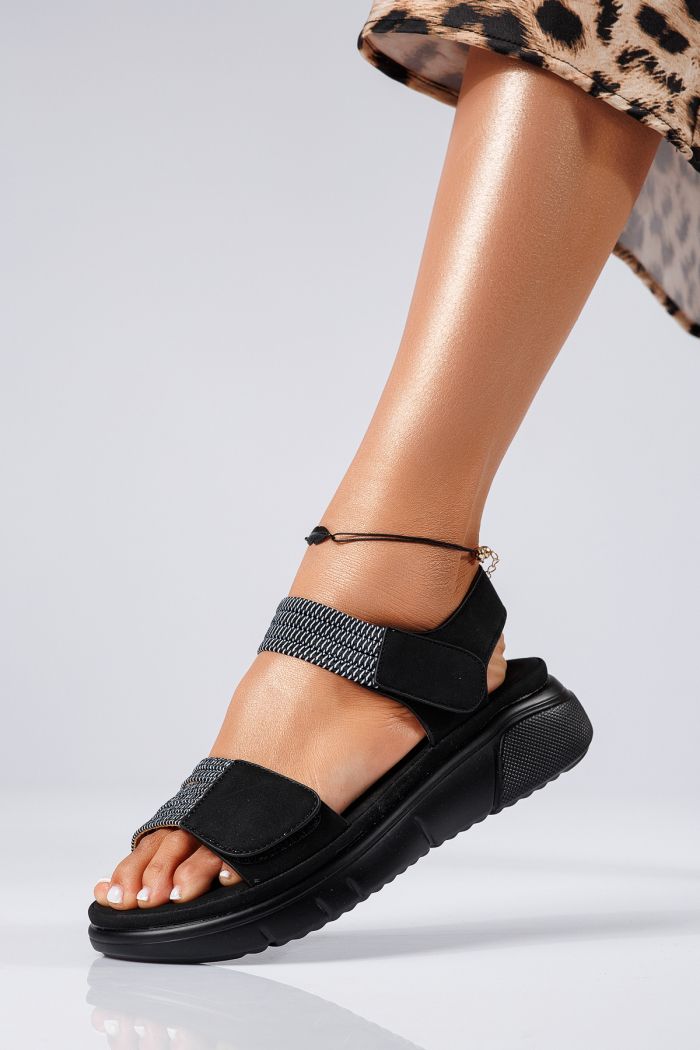 Sandale cu platforma dama negre din piele ecologica Esther #22401