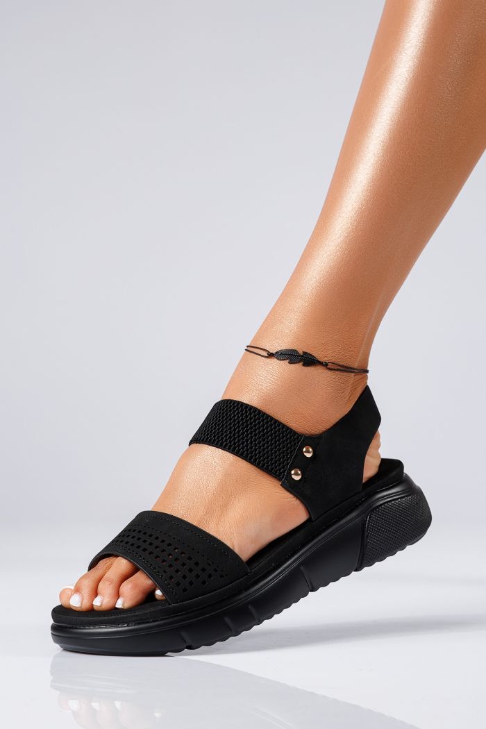 Sandale cu platforma dama negre din piele ecologica Magda #22404