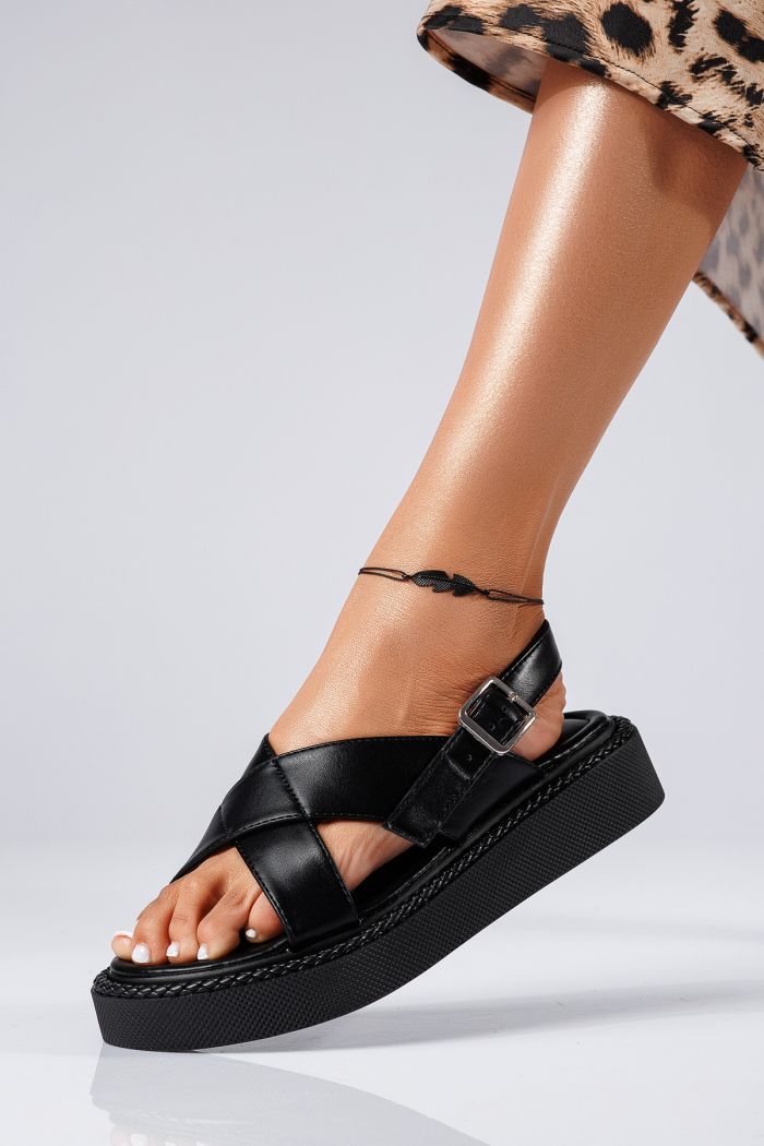 Sandale cu platforma dama negre din piele ecologica Berenice #22391