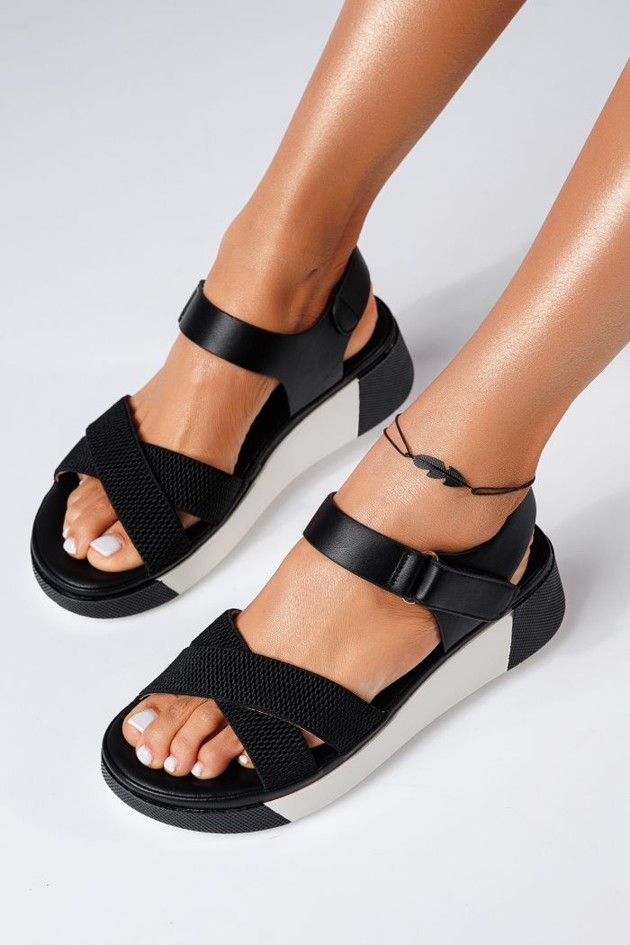 Sandale cu platforma dama negre din piele ecologica Daniela #22396