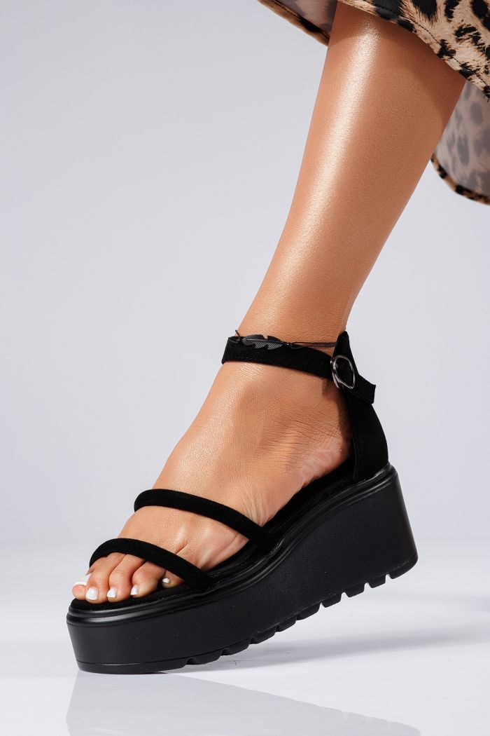 Sandale cu platforma dama negre din piele ecologica intoarsa Romana #22415
