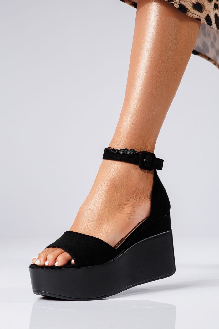 Sandale cu platforma dama negre din piele ecologica intoarsa Esfir #22353