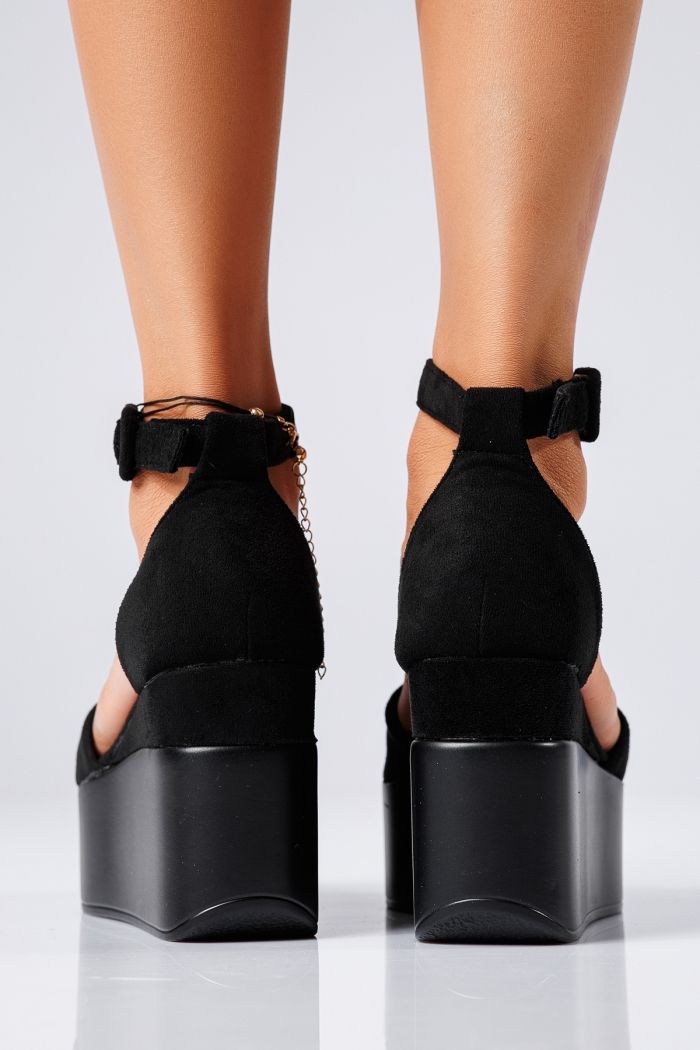 Sandale cu platforma dama negre din piele ecologica intoarsa Esfir #22353