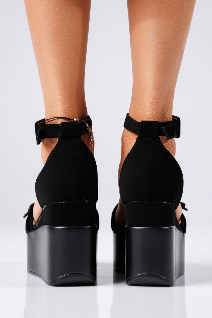 Sandale cu platforma dama negre din piele ecologica Efrat #22347