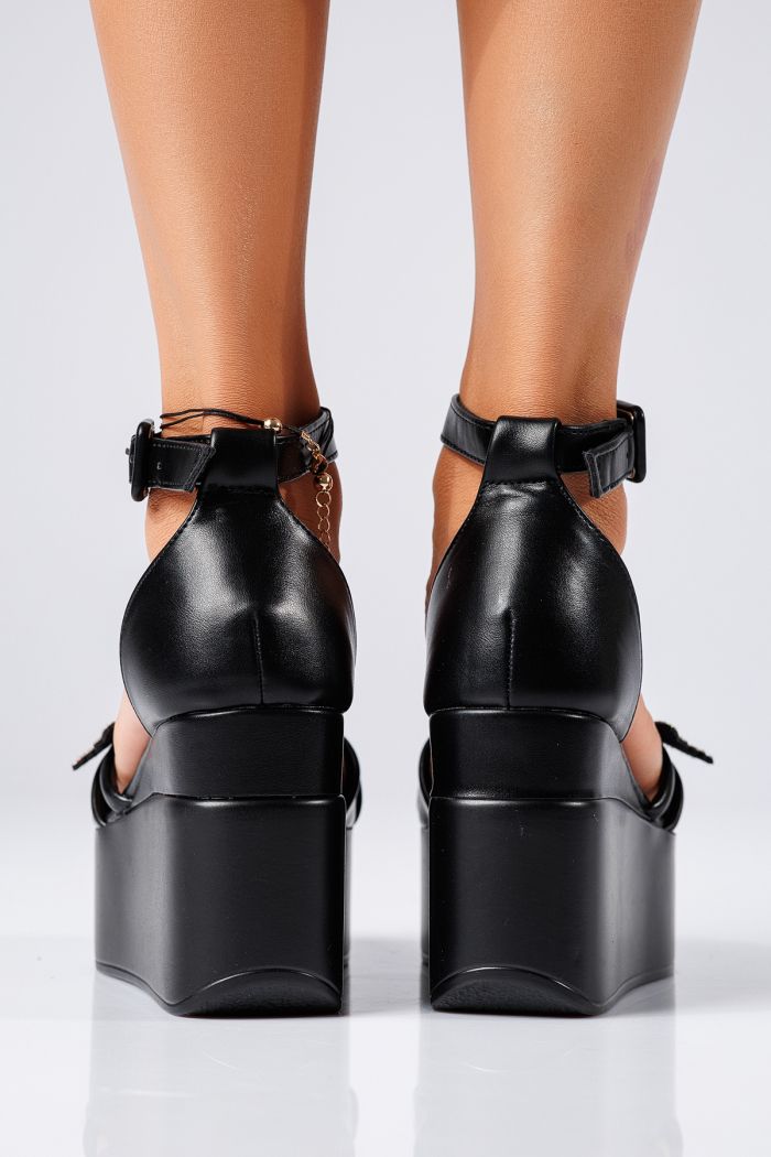 Sandale cu platforma dama negre din piele ecologica Efrat #22350
