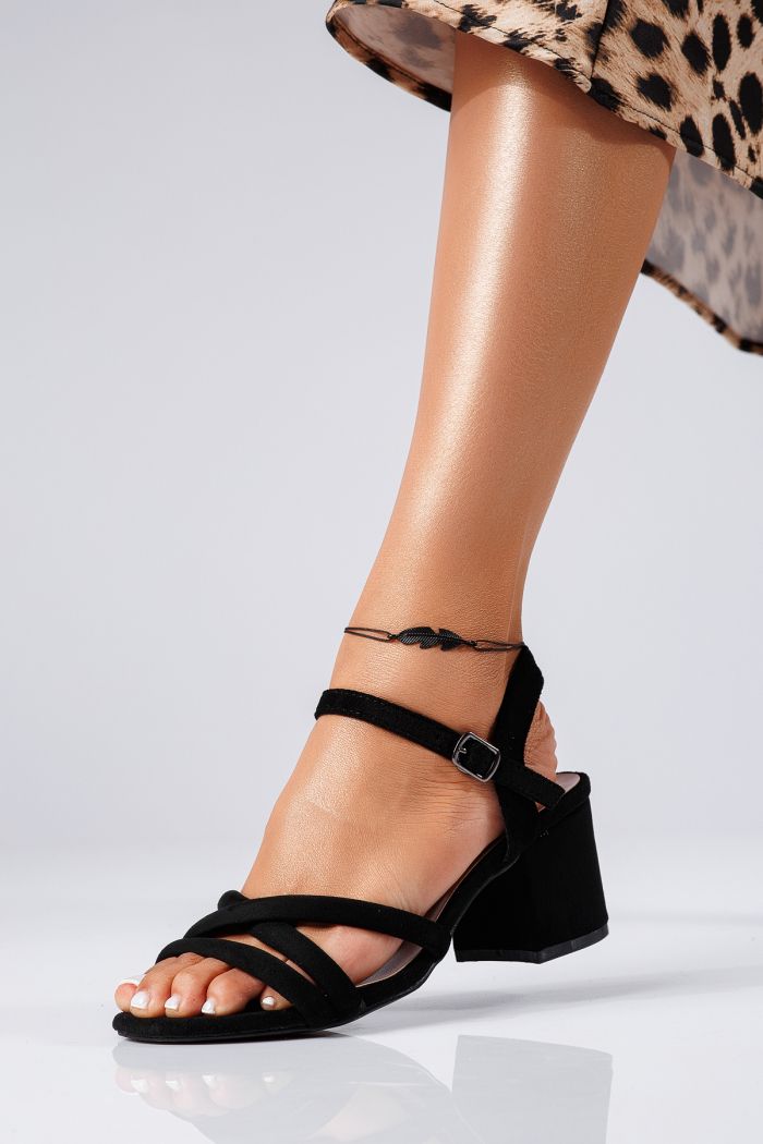 Sandale cu toc dama negre din piele ecologica intoarsa Hanna #22358