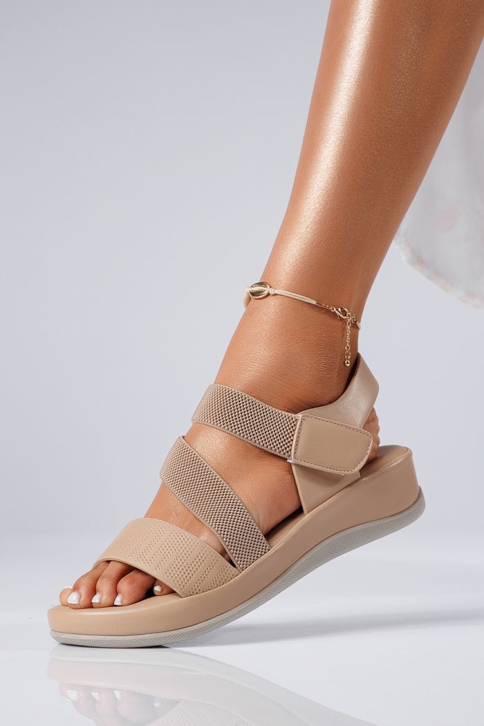 Sandale cu platforma dama bej din piele ecologica Miriam #22413
