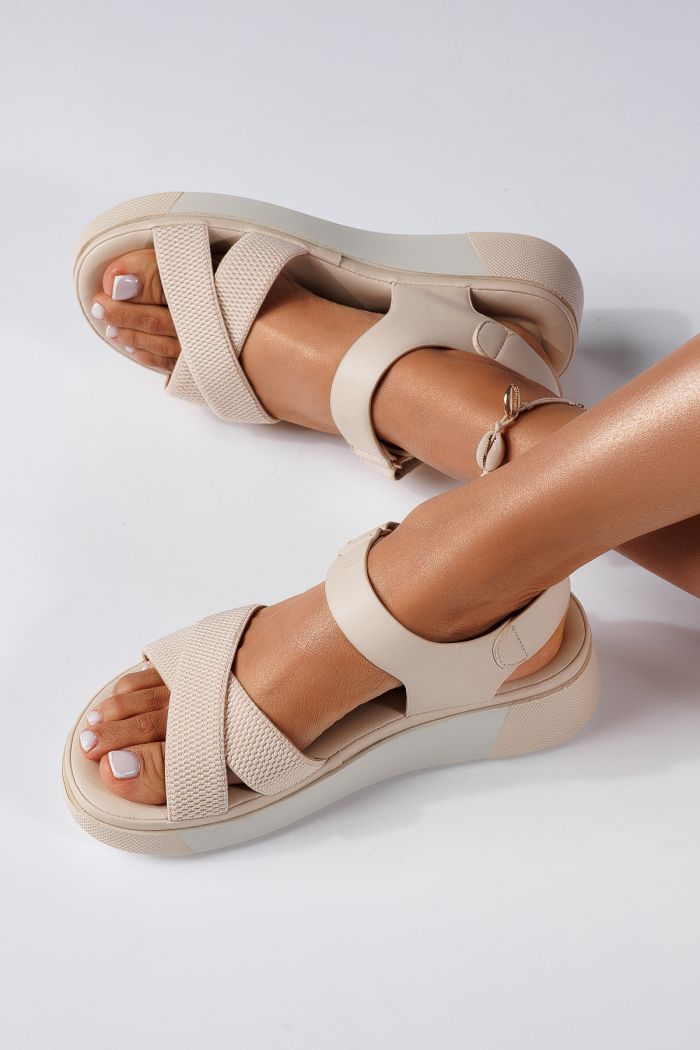 Sandale cu platforma dama bej din piele ecologica Daniela #22395