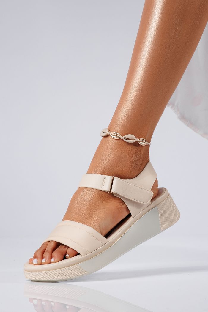 Sandale cu platforma dama bej din piele ecologica Manya #22407