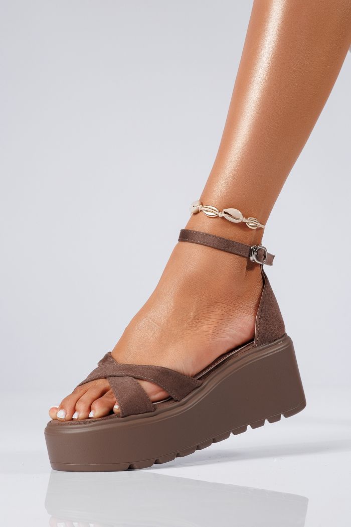 Sandale cu platforma dama khaki din piele ecologica intoarsa Talida #22417