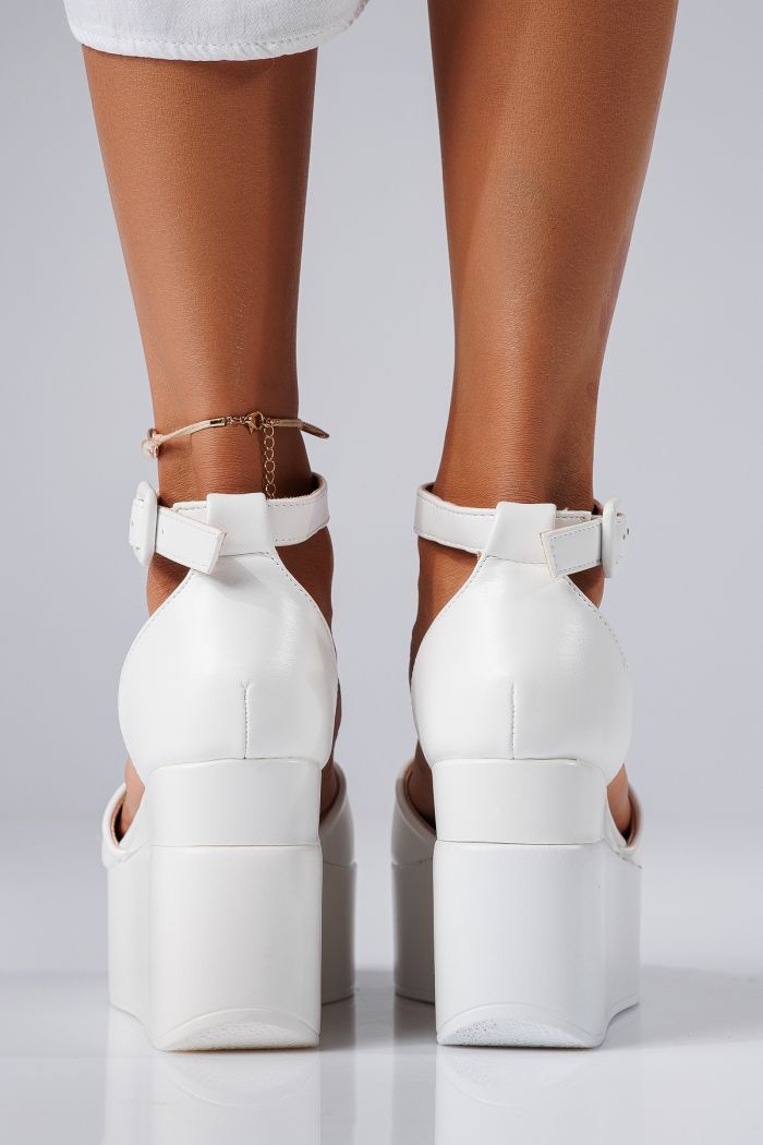 Sandale cu platforma dama albe din piele ecologica Esfir #22351
