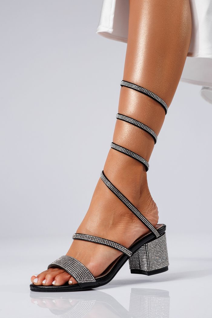 Sandale cu toc dama negre din piele ecologica Aspasia #22345
