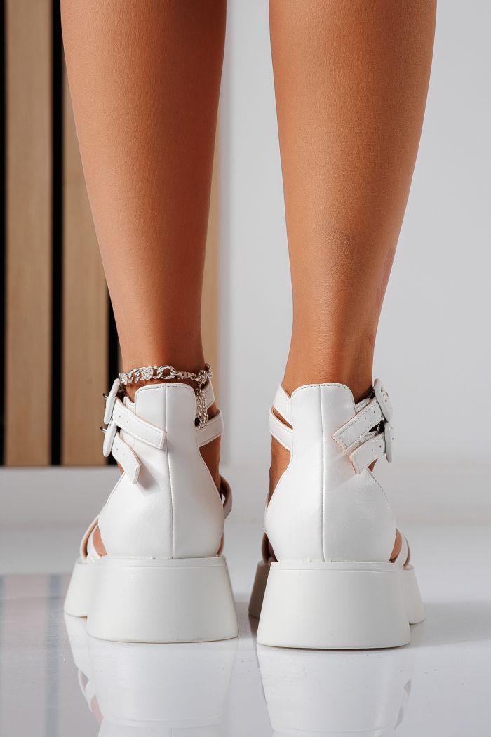 Sandale cu platforma dama albe din piele ecologica Sofia #22450