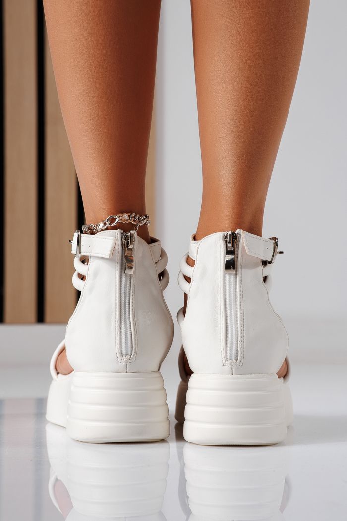 Sandale cu platforma dama albe din piele ecologica Teodora #22467