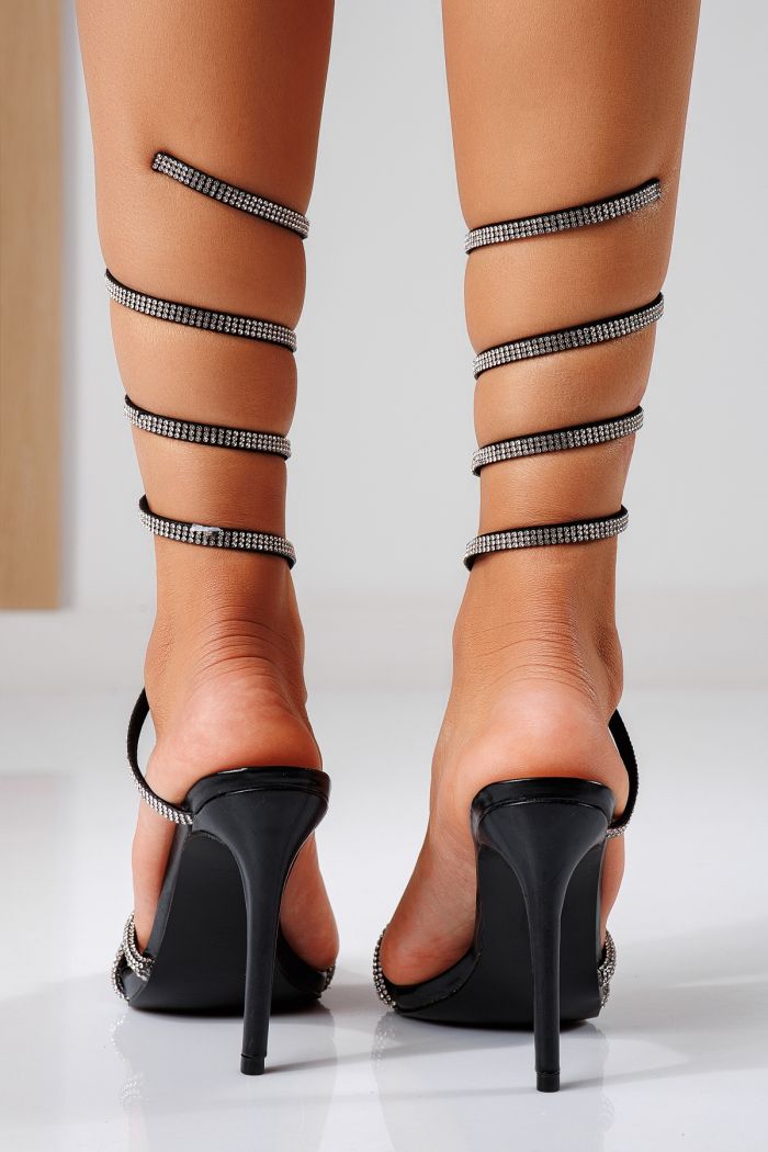 Sandale cu toc dama negre din piele ecologica Carla #22429