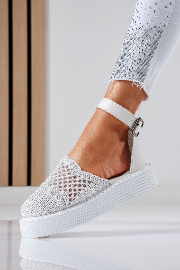 Pantofi casual dama albi din material textil Amira #22423