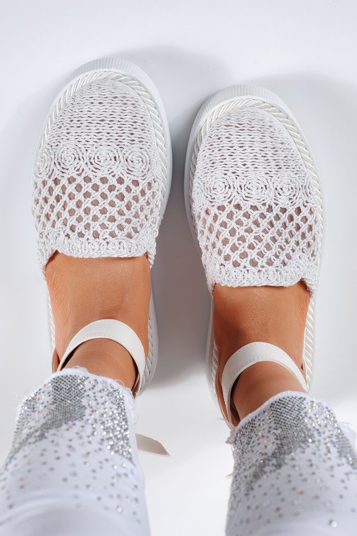 Pantofi casual dama albi din material textil Amira #22423