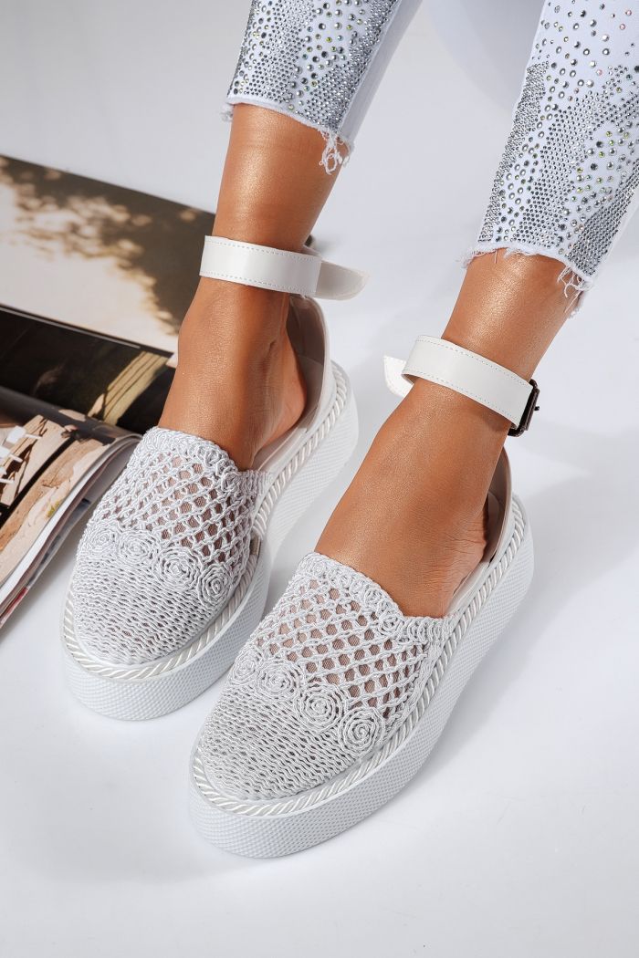 Pantofi casual dama albi din material textil Amira #22423