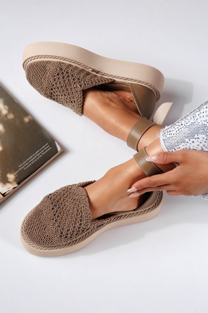 Pantofi casual dama bej din material textil Amira #22426