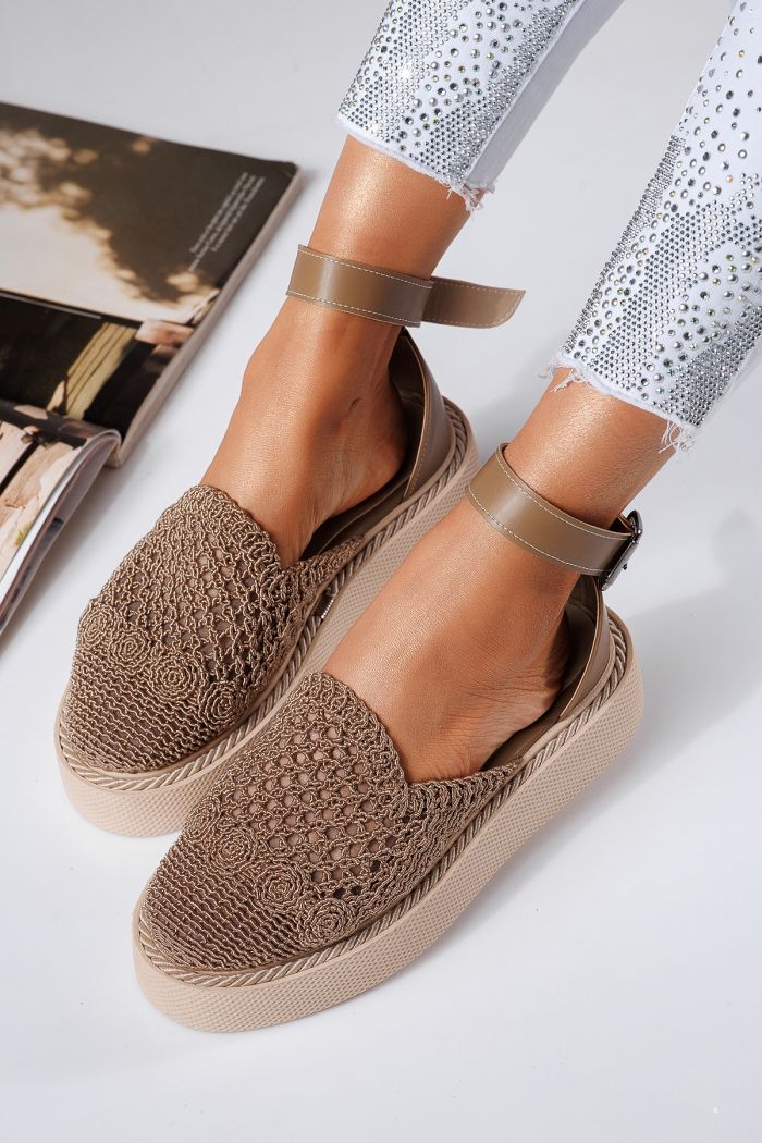 Pantofi casual dama bej din material textil Amira #22426