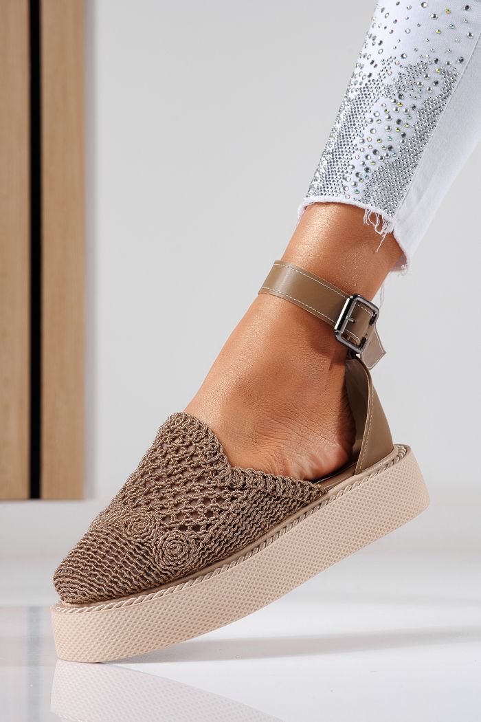 Pantofi casual dama bej din material textil Amira #22426