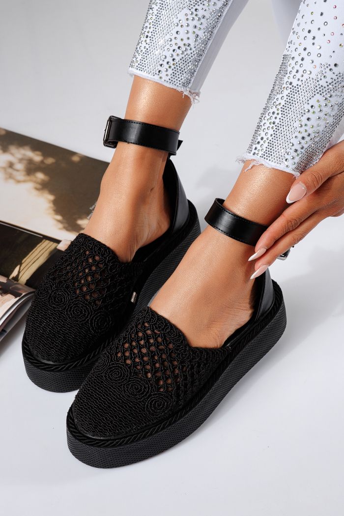 Pantofi casual dama negri din material textil Amira #22425