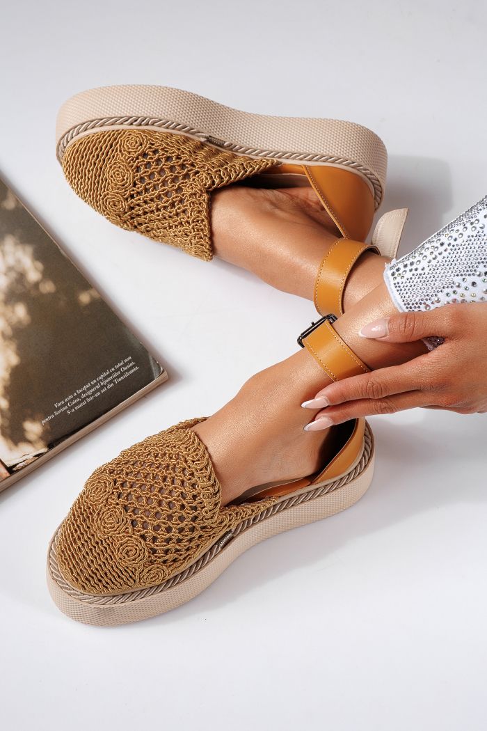 Pantofi casual dama galbeni din material textil Amira #22422