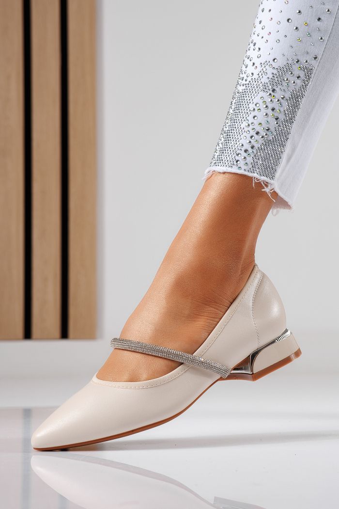 Pantofi cu toc mic dama bej din piele ecologica Xenia #22470
