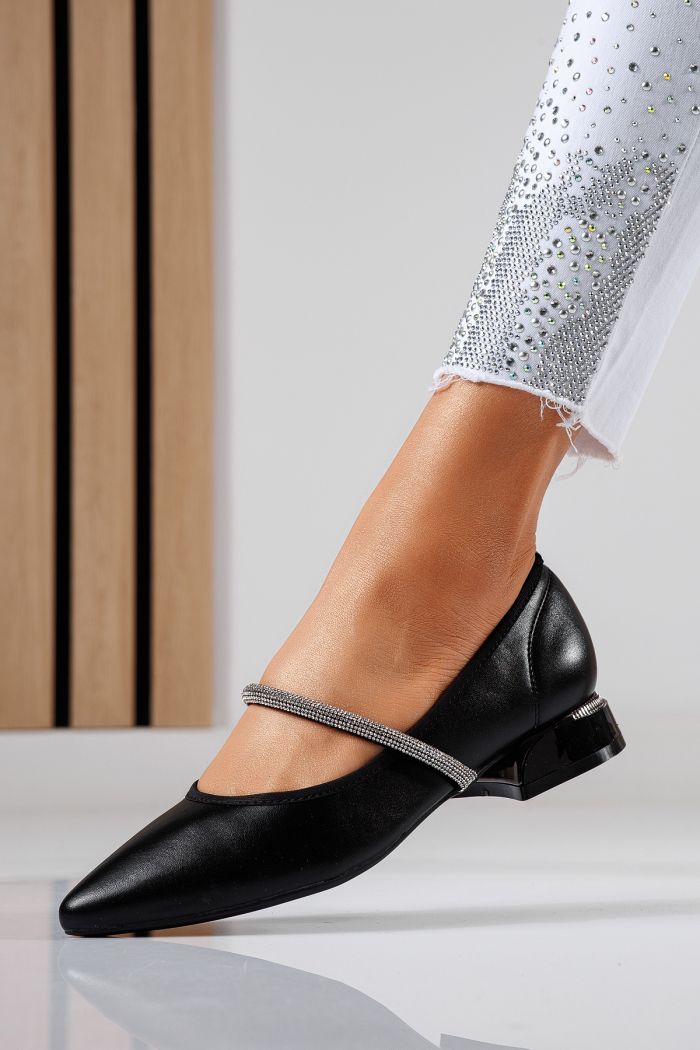 Pantofi cu toc mic dama negri din piele ecologica Xenia #22471