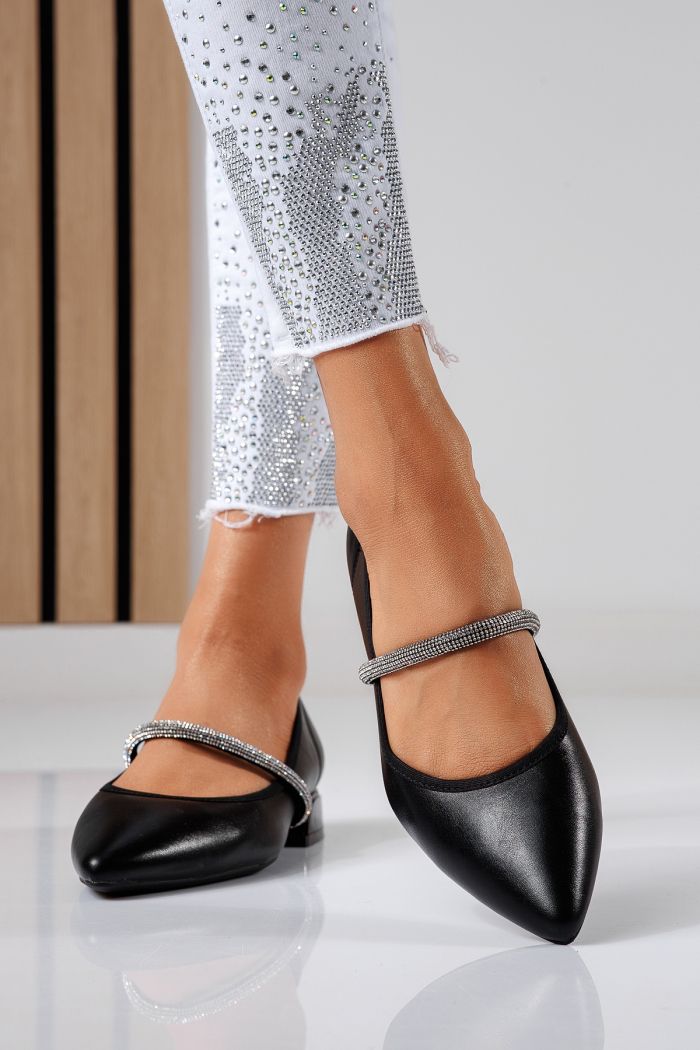Pantofi cu toc mic dama negri din piele ecologica Xenia #22471