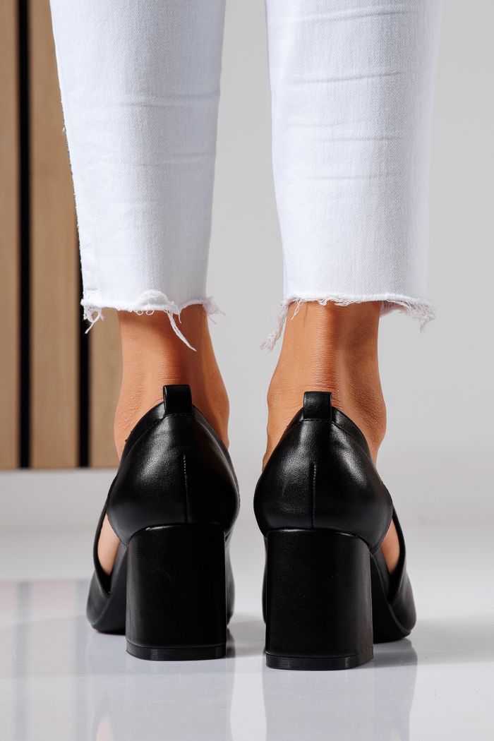 Pantofi cu toc dama negri din piele ecologica Mira #22456
