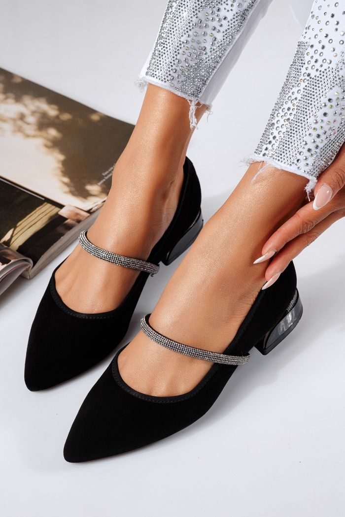 Pantofi cu toc mic dama negri din piele ecologica intoarsa Xenia2 #22473