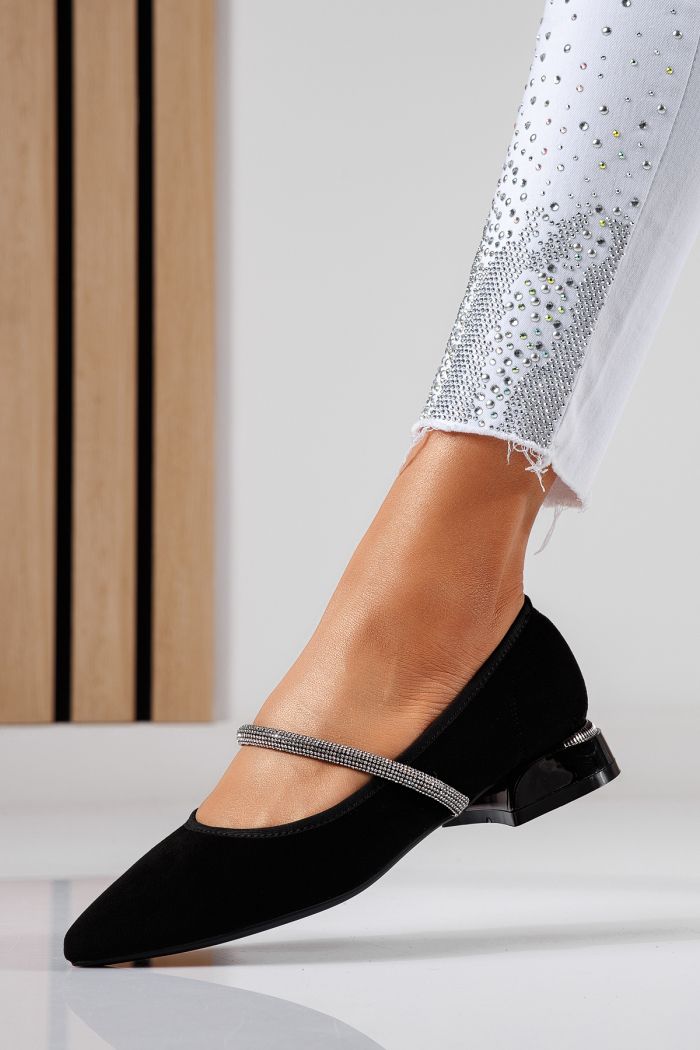 Pantofi cu toc mic dama negri din piele ecologica intoarsa Xenia2 #22473
