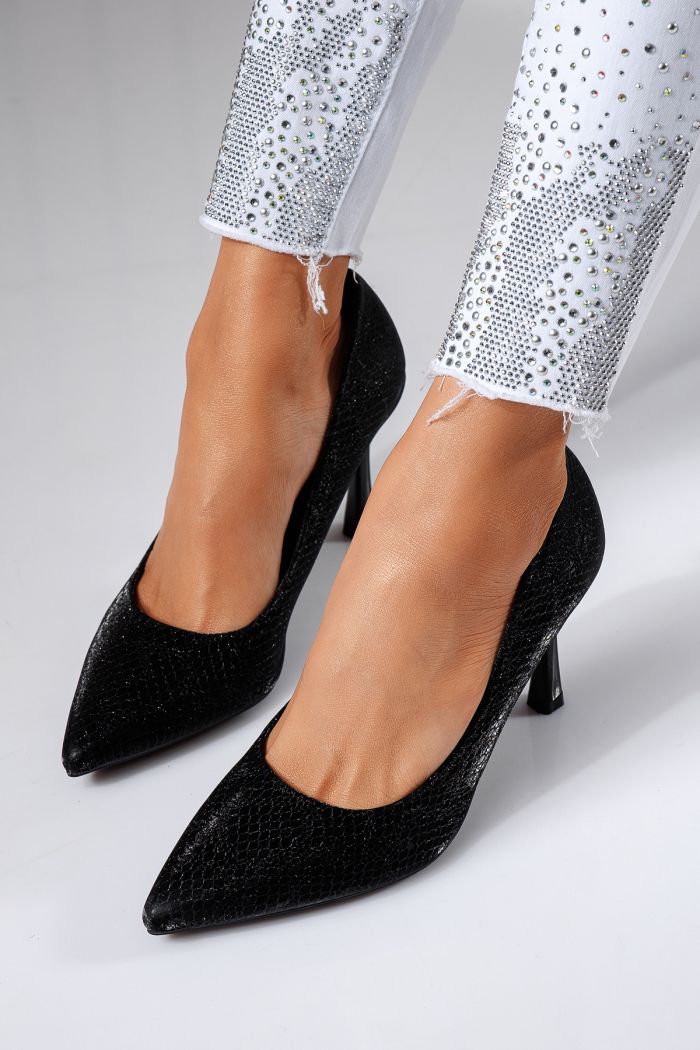 Pantofi cu toc dama negri din piele ecologica Sonia #22452