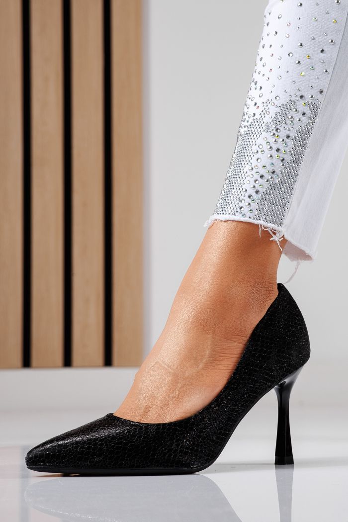 Pantofi cu toc dama negri din piele ecologica Sonia #22452