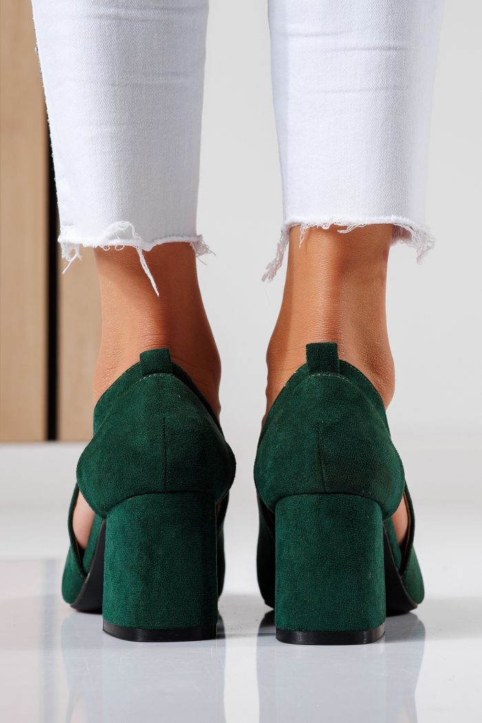 Pantofi cu toc dama verzi din piele ecologica intoarsa Mira2 #22460
