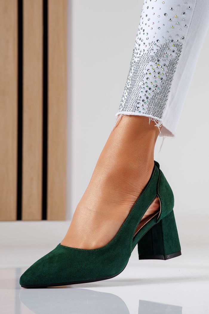 Pantofi cu toc dama verzi din piele ecologica intoarsa Mira2 #22460