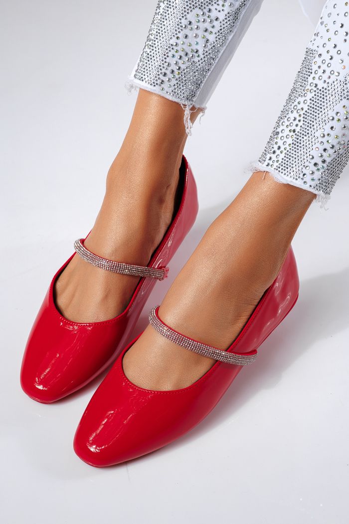 Balerini dama rosii din piele ecologica lacuita Zoe #22481