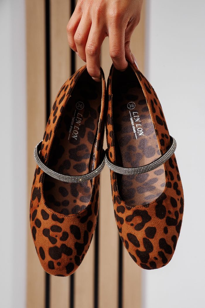 Balerini dama leopard din piele ecologica intoarsa Zoe2 #22484