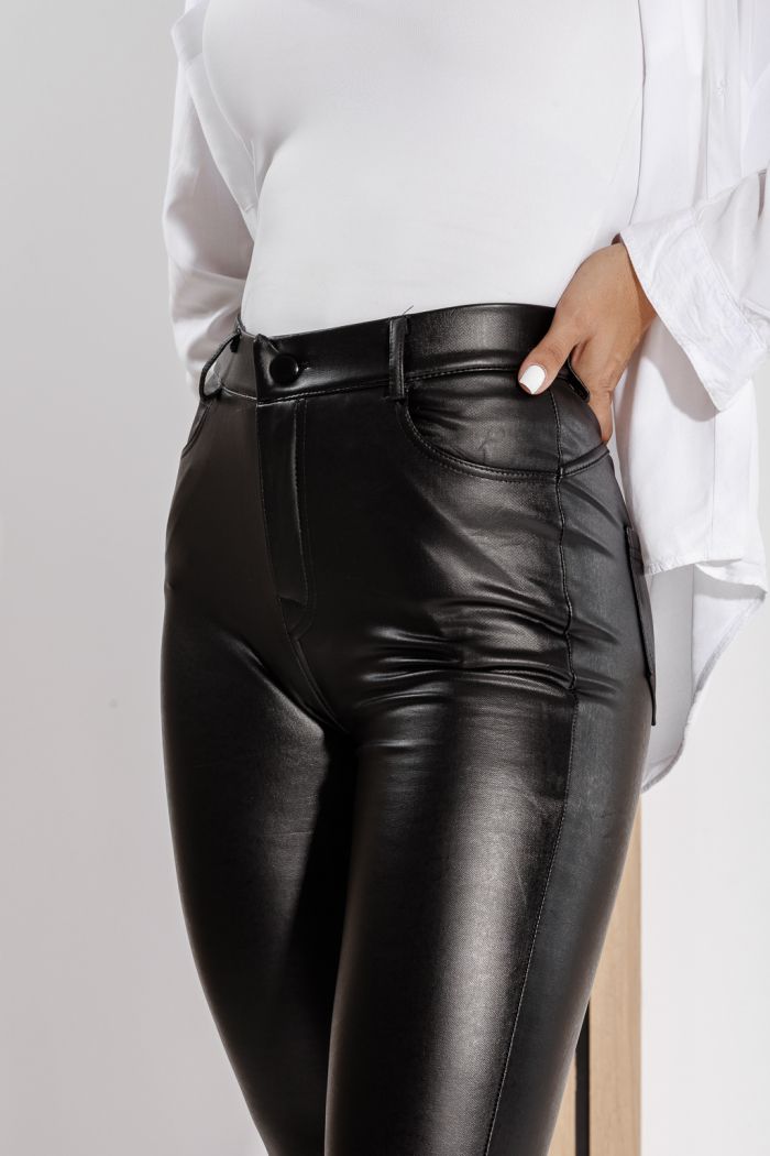 Pantaloni Dama Piele Ecologica Vatuiti Alara Negri #A1