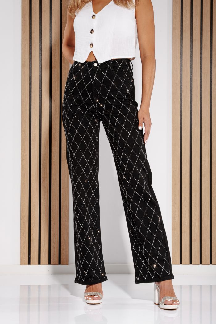 Blugi Wide Leg Dama Elora Negri #A1194