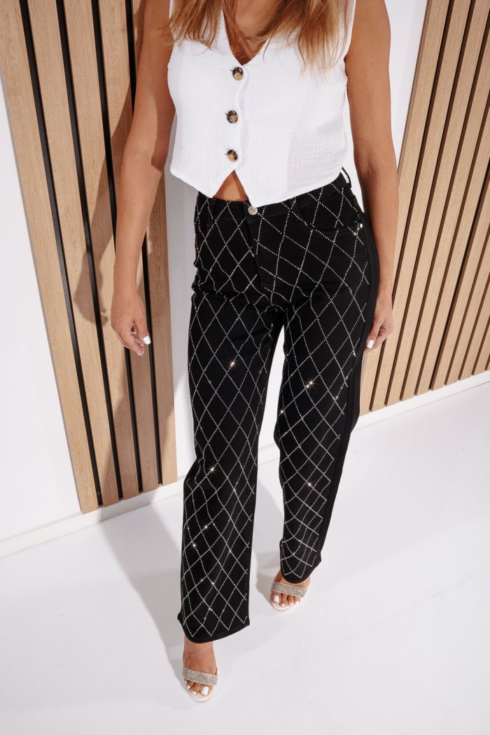 Blugi Wide Leg Dama Elora Negri #A1194
